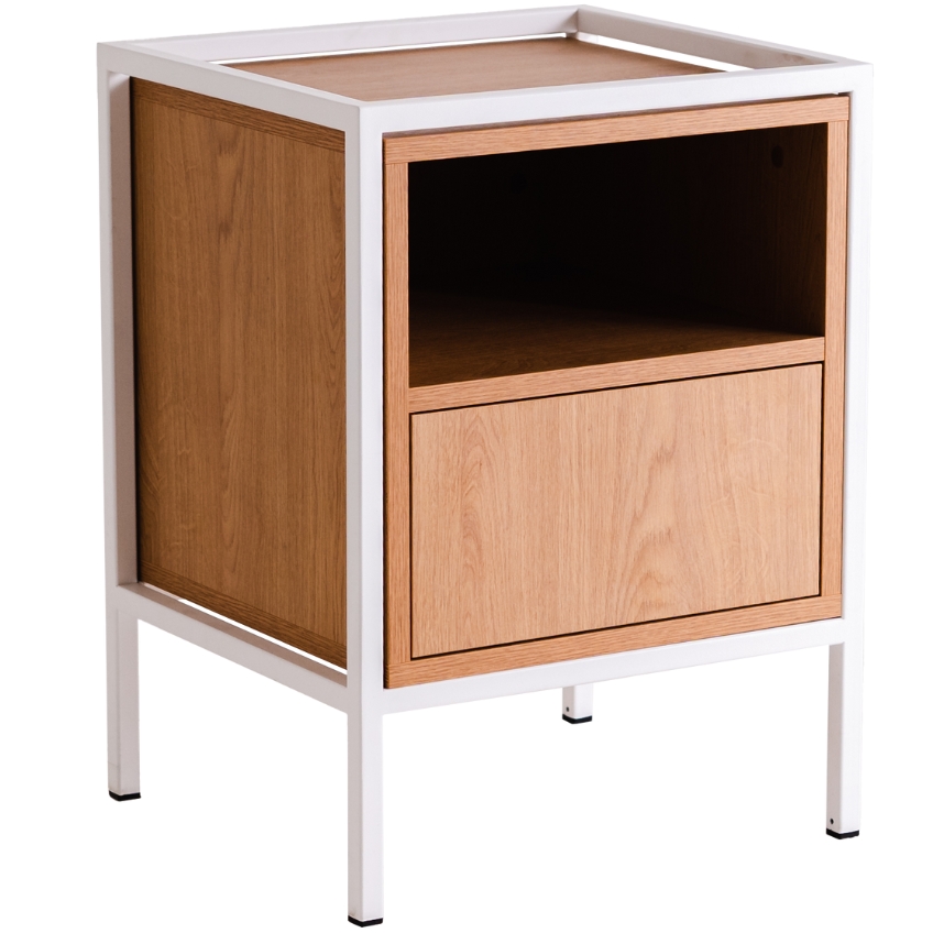 Nordic Design Noční stolek Skipo se zásuvkou 60 x 45 cm s dubovým dekorem a bílou konstrukcí Nordic Design