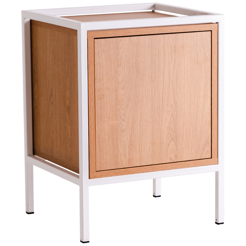 Nordic Design Noční stolek Skipo s dvířky 60 x 45 cm s dubovým dekorem a bílou konstrukcí Nordic Design