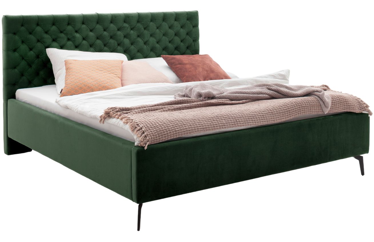 Tmavě zelená sametová dvoulůžková postel Meise Möbel La Maison 160 x 200 cm s černou podnoží Meise Möbel
