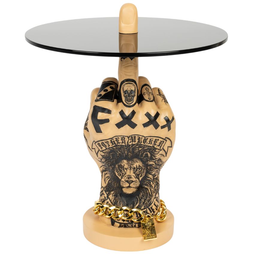Kouřově šedý skleněný odkládací stolek Bold Monkey Fother Mucker Lion 40 cm Bold Monkey