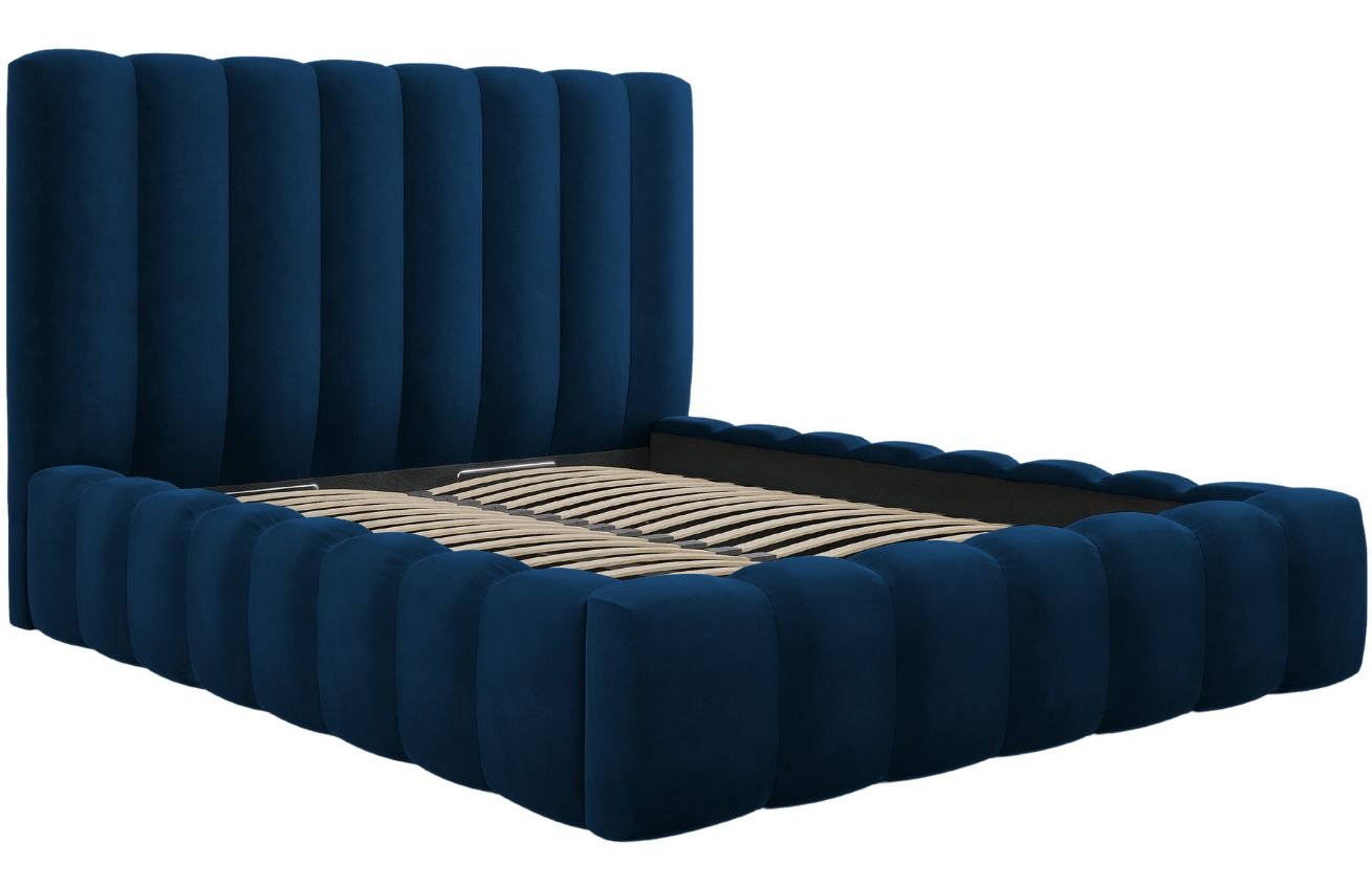 Královsky modrá sametová dvoulůžková postel MICADONI Kelp 180 x 200 cm s úložným prostorem Micadoni