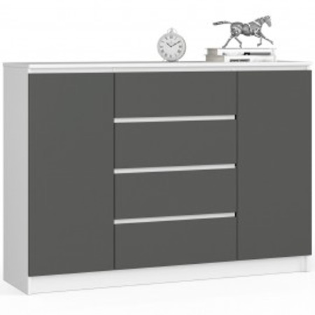 Komoda K140 2D4SZ - bílá/grafit