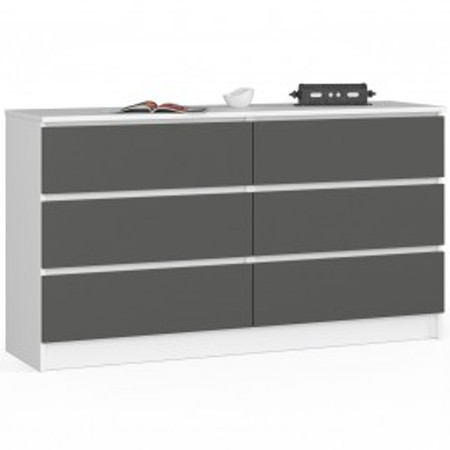 Komoda K140 6SZ - bílá/grafit