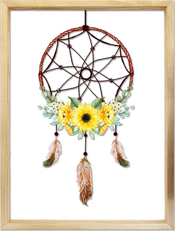 Skleněný obraz ve dřevěném rámu Vavien Artwork Dreamcatcher