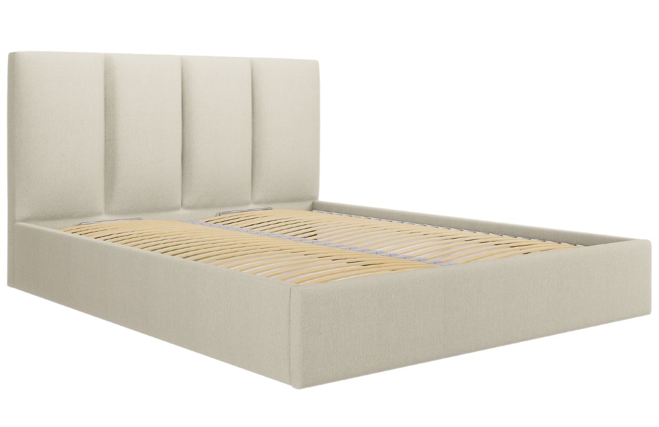 Béžová látková dvoulůžková postel MICADONI Pyla 160 x 200 cm s úložným prostorem Micadoni
