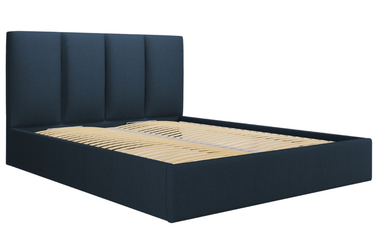 Modrá látková dvoulůžková postel MICADONI Pyla 160 x 200 cm s úložným prostorem Micadoni