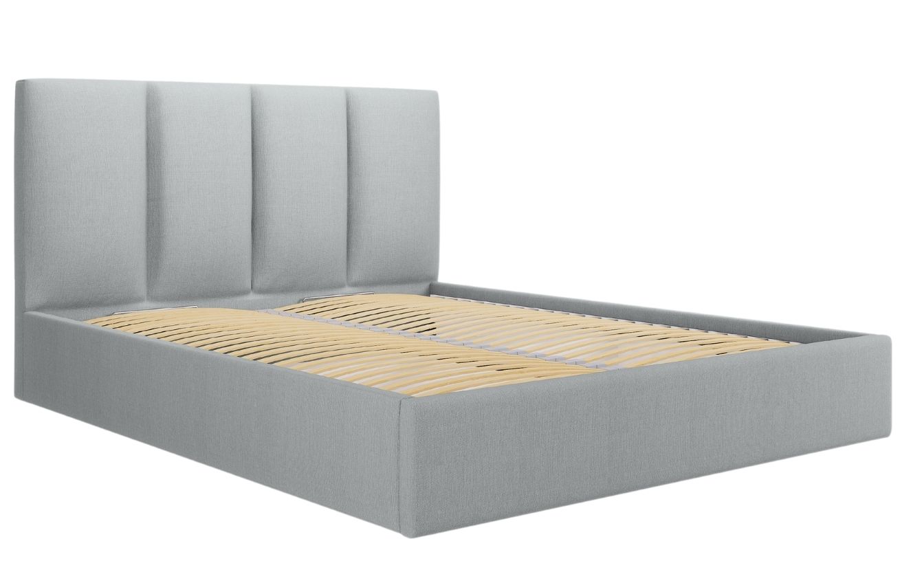 Světle šedá látková dvoulůžková postel MICADONI Pyla 160 x 200 cm s úložným prostorem Micadoni