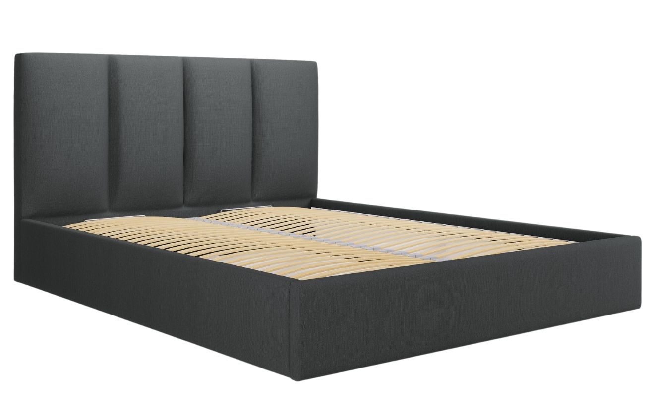 Šedá látková dvoulůžková postel MICADONI Pyla 160 x 200 cm s úložným prostorem Micadoni