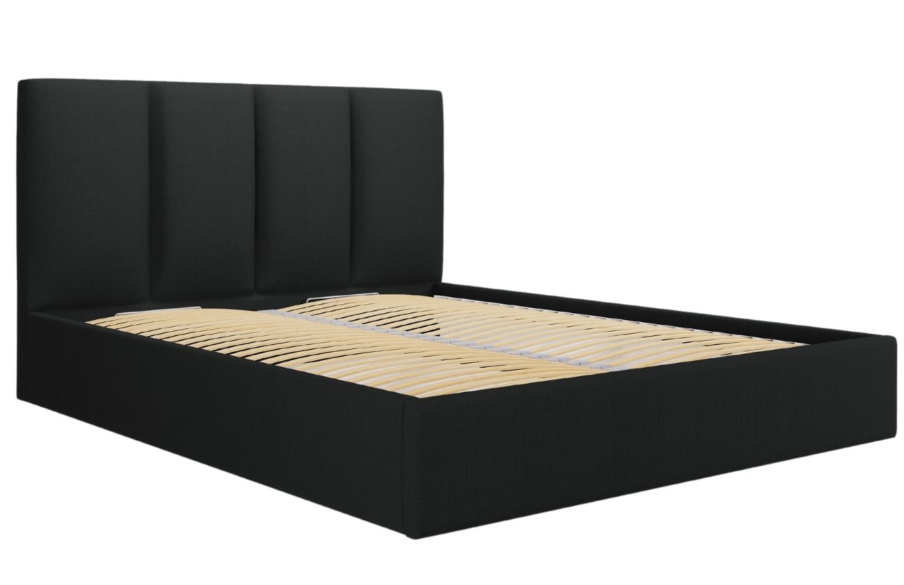 Černá látková dvoulůžková postel MICADONI Pyla 160 x 200 cm s úložným prostorem Micadoni