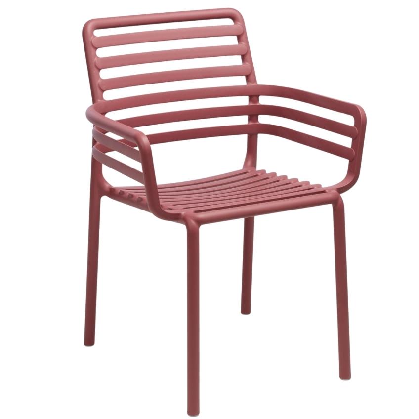 Červená plastová zahradní židle Nardi Doga s područkami Nardi