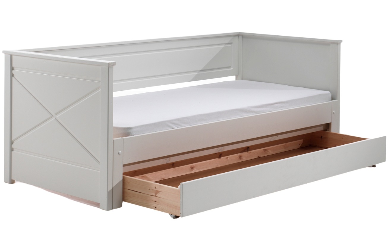 Bílá borovicová rozkládací postel Vipack Pino 90/180 x 200 cm se zásuvkou Vipack