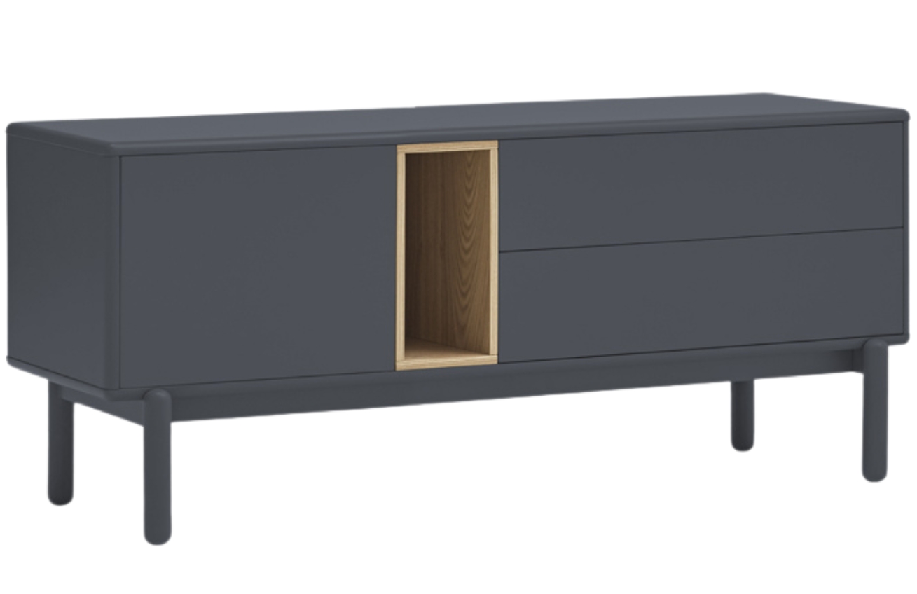 Antracitově šedý lakovaný TV stolek Teulat Corvo 140 x 40 cm Teulat