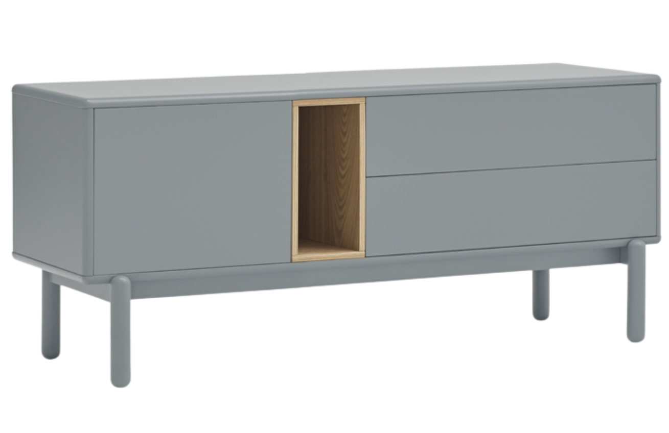 Šedomodrý lakovaný dubový TV stolek Teulat Corvo 140 x 40 cm Teulat