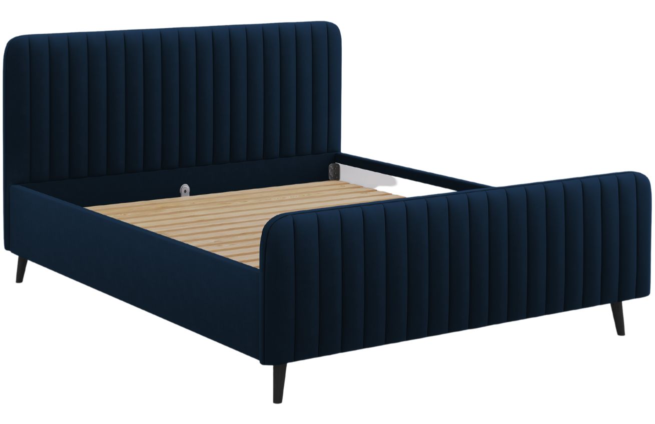 Tmavě modrá sametová dvoulůžková postel MICADONI Lily 160 x 200 cm Micadoni