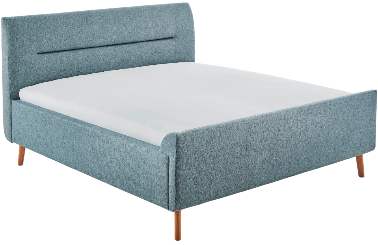 Modrozelená látková dvoulůžková postel Meise Möbel Enjoy 180 x 200 cm s úložným prostorem Meise Möbel