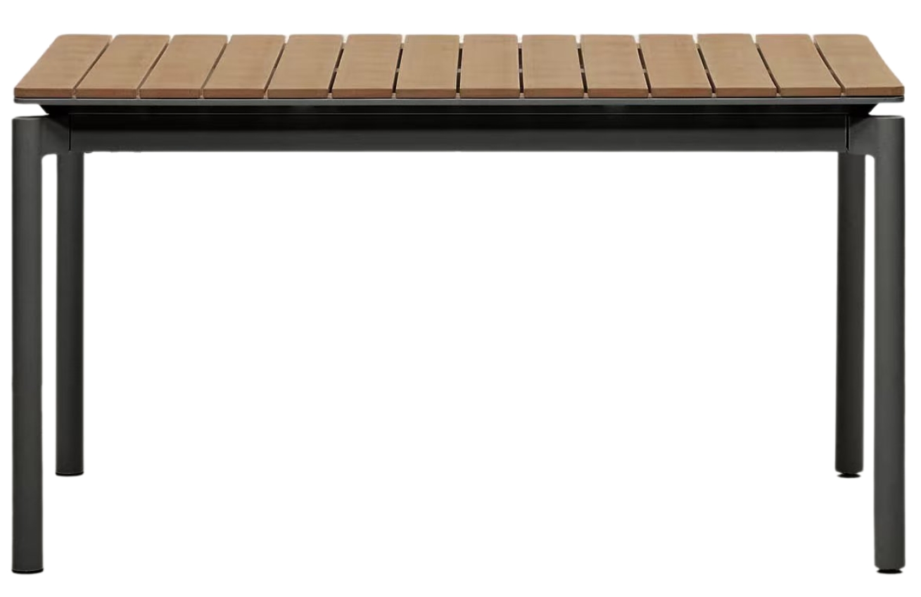 Dřevoplastový rozkládací zahradní jídelní stůl Kave Home Canyelles 140/200 x 90 cm s černou podnoží Kave Home