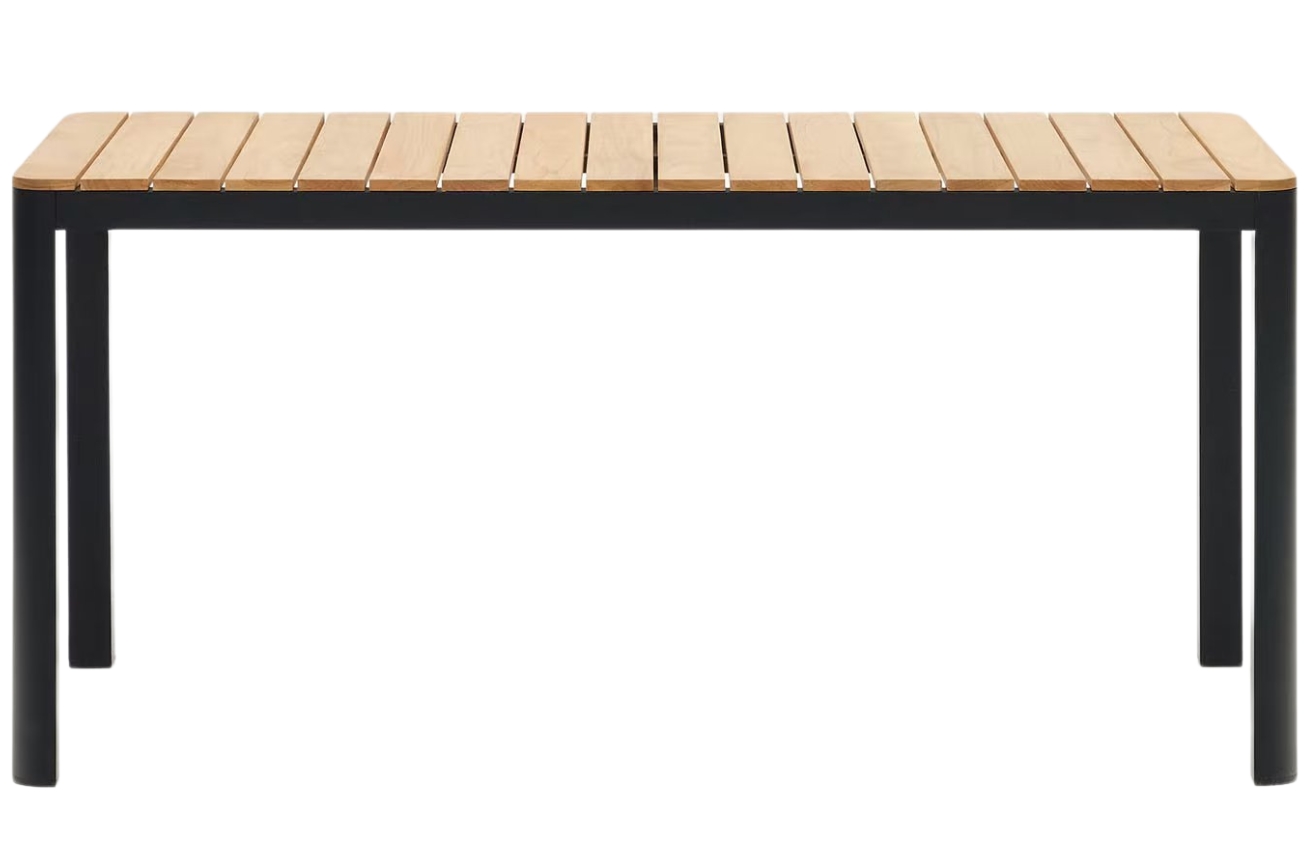 Teakový zahradní jídelní stůl Kave Home Bona s černou podnoží 163 x 90 cm Kave Home