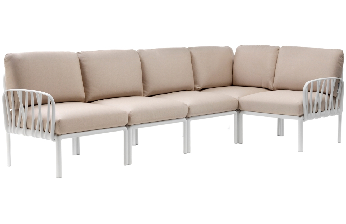 Nardi Béžová látková zahradní rohová pohovka Komodo II. s bílou podnoží 294 cm Nardi