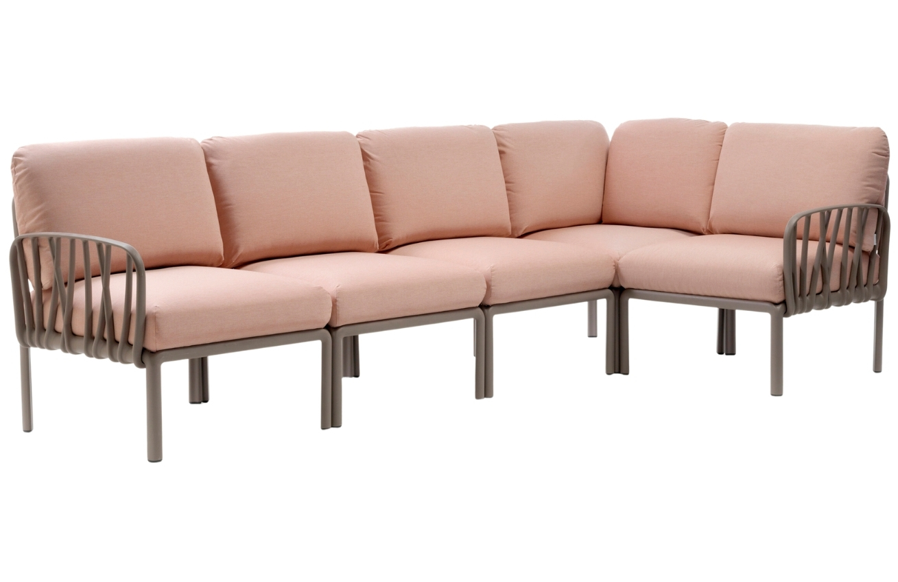 Nardi Růžová látková zahradní rohová pohovka Komodo s hnědošedou podnoží 294 cm Nardi