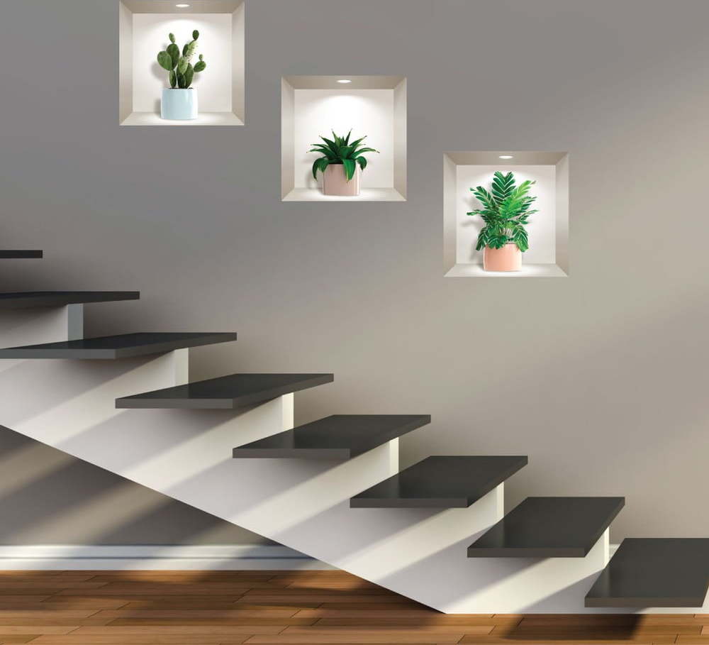 Sada 3 3D samolepek na zeď Ambiance Houseplants Ambiance
