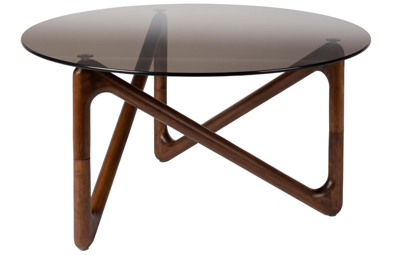 Hnědý skleněný konferenční stolek DUTCHBONE NAIA 80 cm s hnědou podnoží Dutchbone