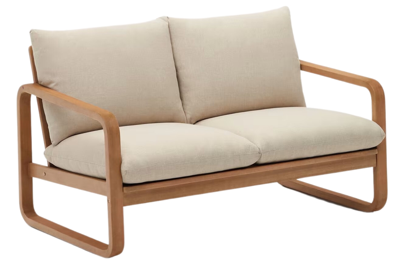 Dřevěná dvoumístná zahradní pohovka Kave Home Sacaleta 142 cm s polštáři Kave Home