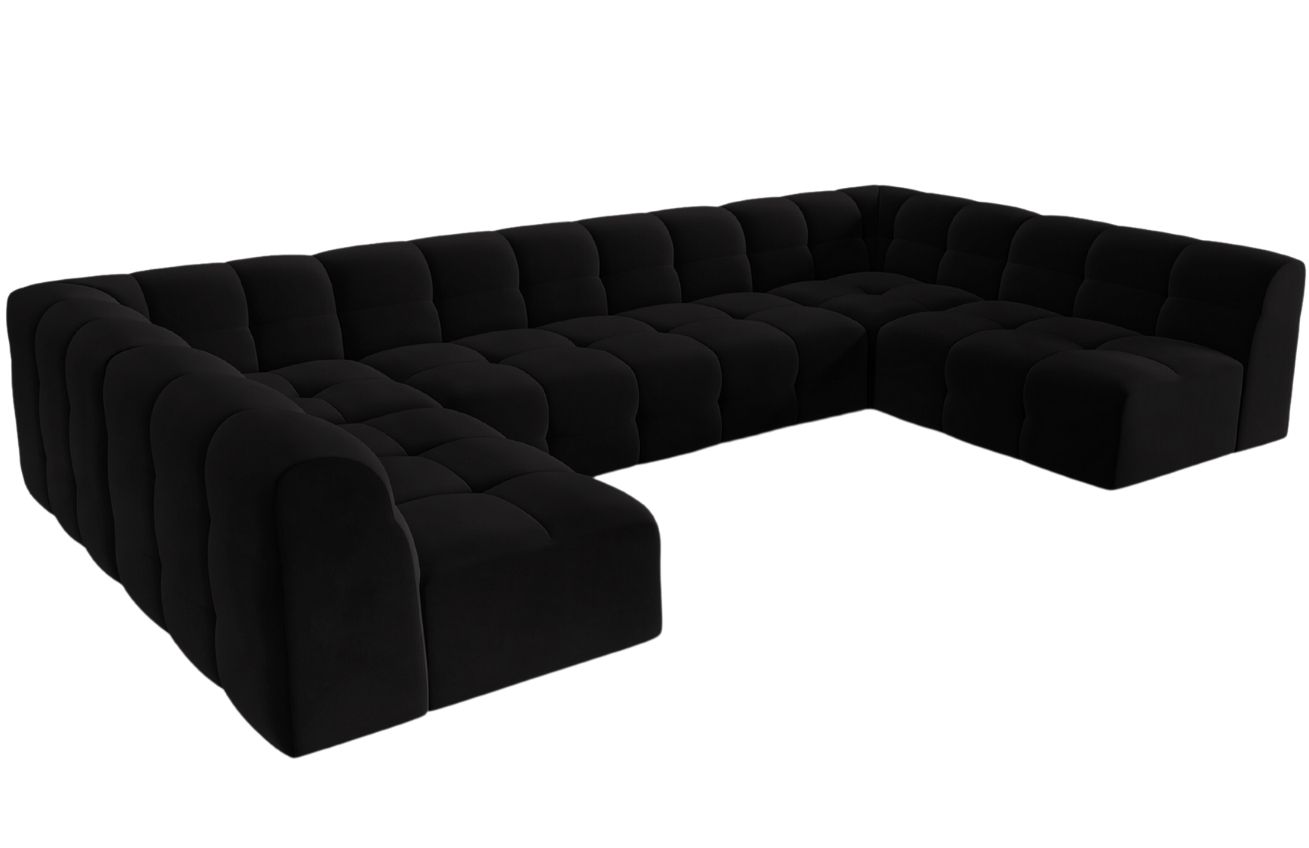 Černá sametová rohová pohovka do "U" MICADONI Kendal 372 cm Micadoni
