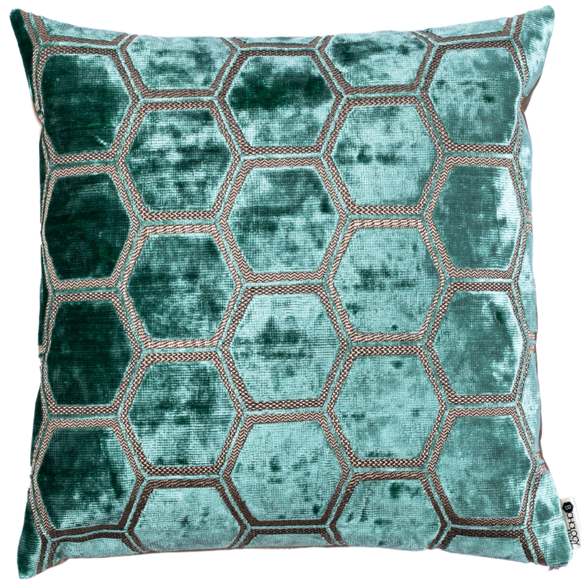 BOHOLOGY Mintově zelený sametový povlak na polštář Hexagon 43 x 43 cm BOHOLOGY