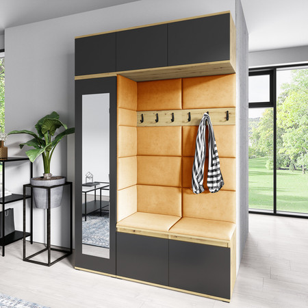 Předsíňová stěna EMI 21 Žlutá Dub artisan/černá