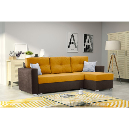 Rozkládací rohová sedací souprava 102 AIDEN Levá Hnědá+žlutá