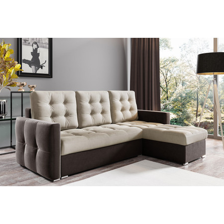 Rozkládací rohová sedací souprava 103 MATTHEW Levá Krémová+hnědá