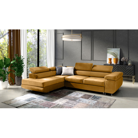 Rozkládací rohová sedací souprava 150 ETHAM Pravá Tmavě žlutá