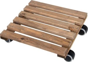 Hněd&aacute; dřevěn&aacute; poj&iacute;zdn&aacute; podložka pod květin&aacute;č Esschert Design