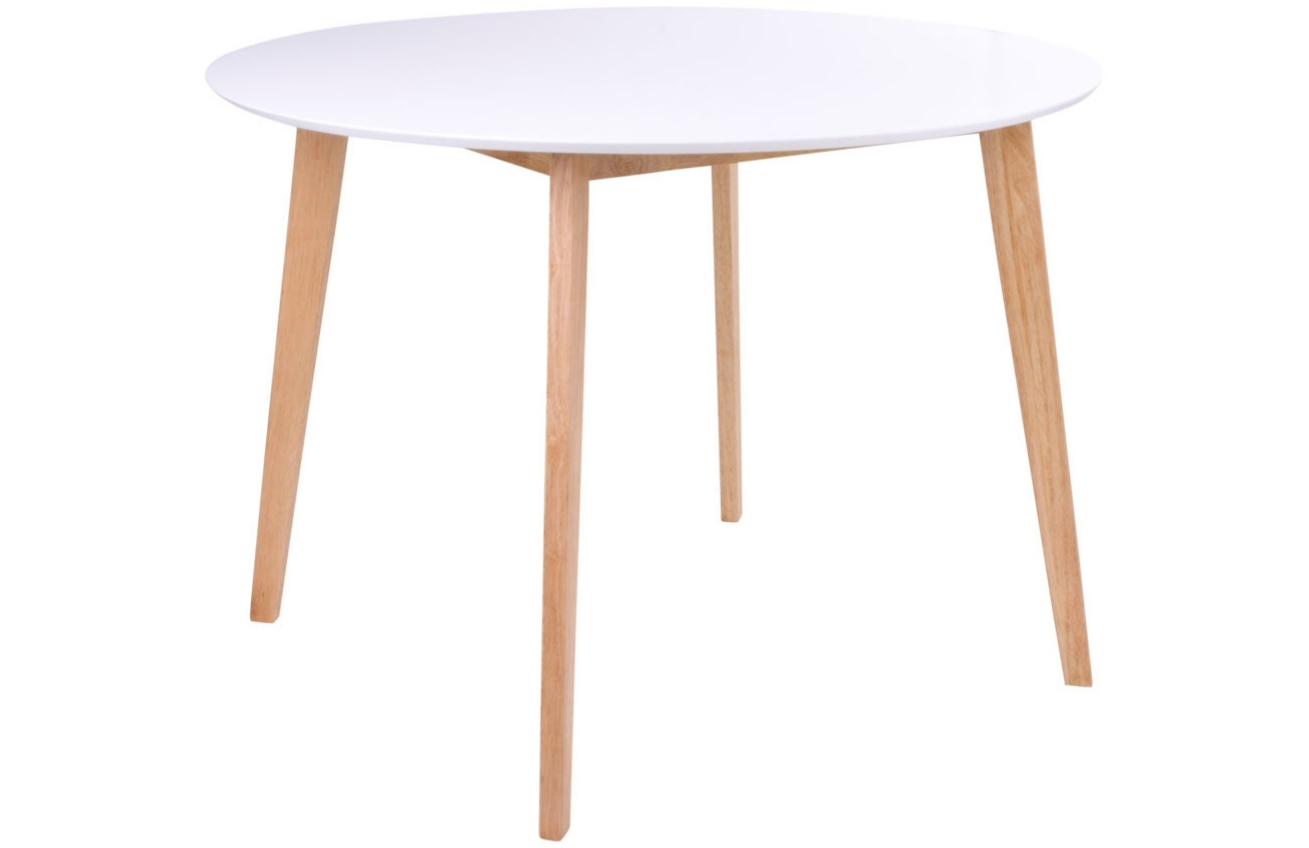 Nordic Living Bílý dřevěný kulatý jídelní stůl Vinay 105 cm s přírodní podnoží Nordic Living