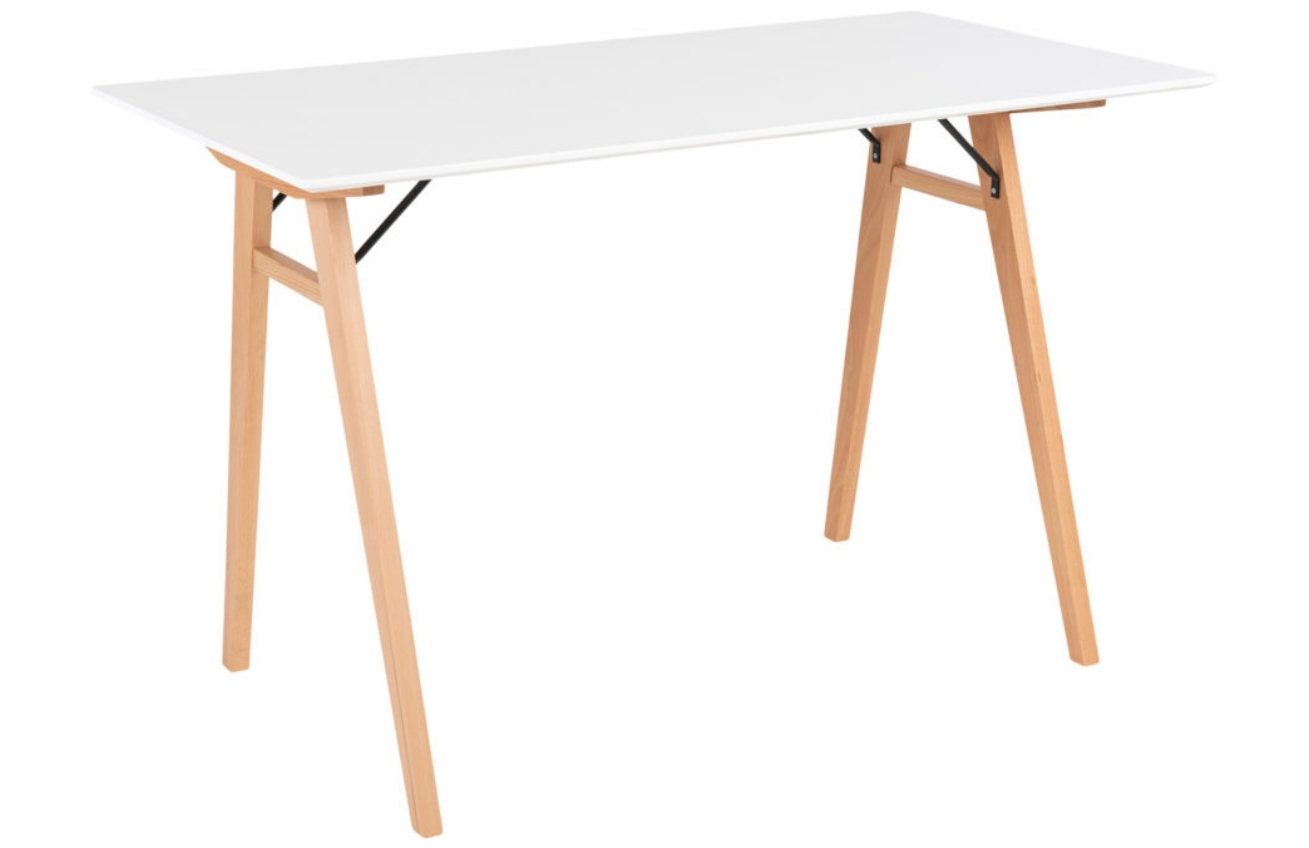 Nordic Living Bílý dřevěný pracovní stůl Vinay 120 cm s přírodní podnoží Nordic Living