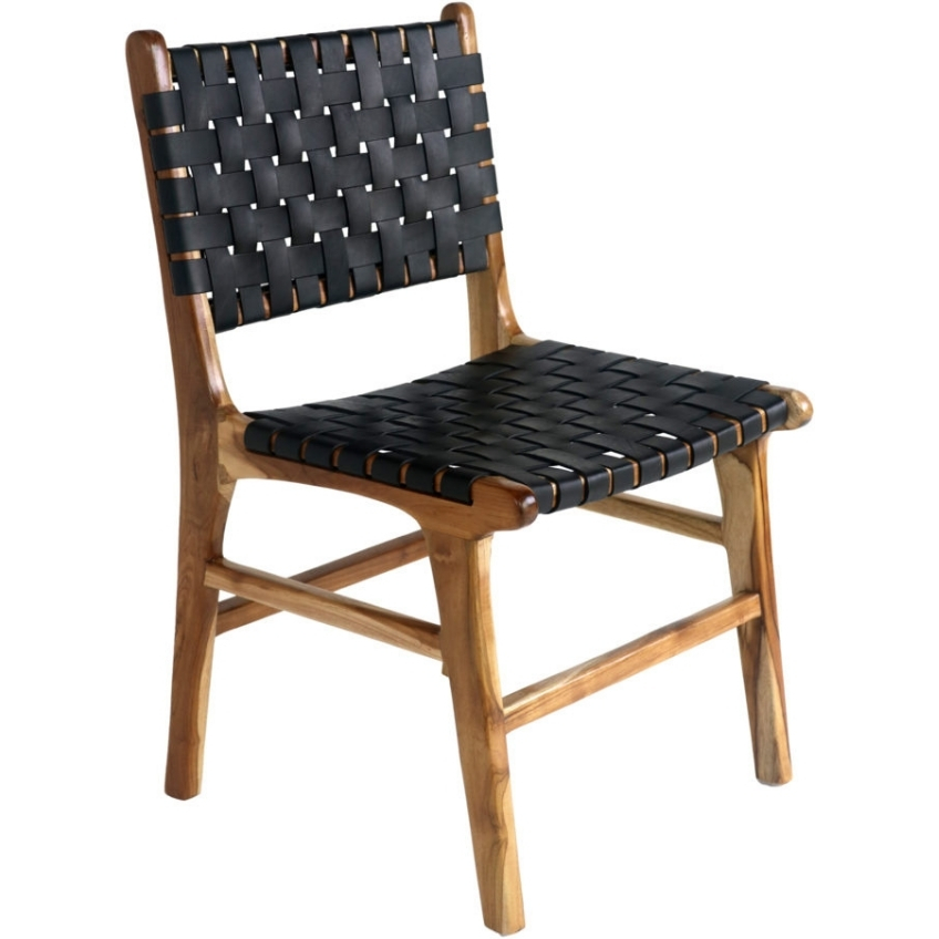 Nordic Living Černá kožená jídelní židle Molie s výpletem Nordic Living