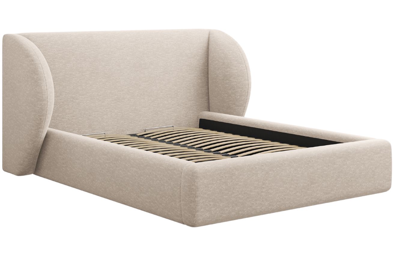 Béžová žinylková dvoulůžková postel MICADONI Miley 180 x 200 cm s úložným prostorem Micadoni