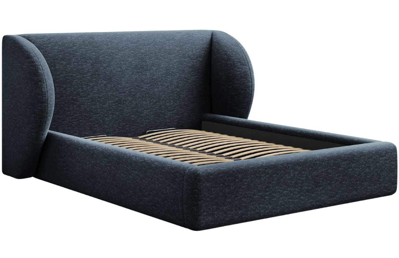 Modrá žinylková dvoulůžková postel MICADONI Miley 180 x 200 cm s úložným prostorem Micadoni