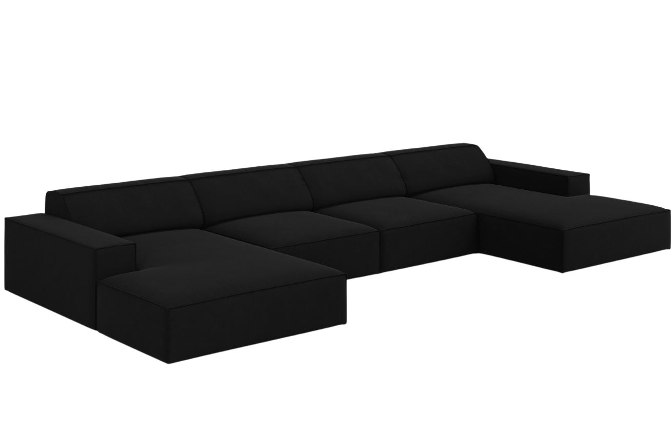 Černá sametová pohovka do "U" MICADONI Jodie 364 cm Micadoni