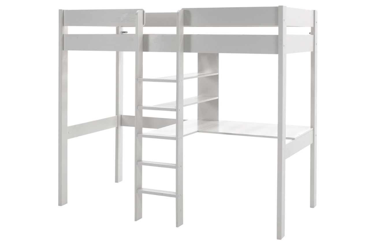 Bílá borovicová patrová postel Vipack Pino 90 x 200 cm s psacím stolem Vipack
