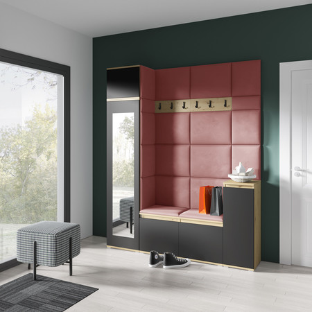 Předsíňová stěna EMI 28 Světle růžová Dub artisan/černá