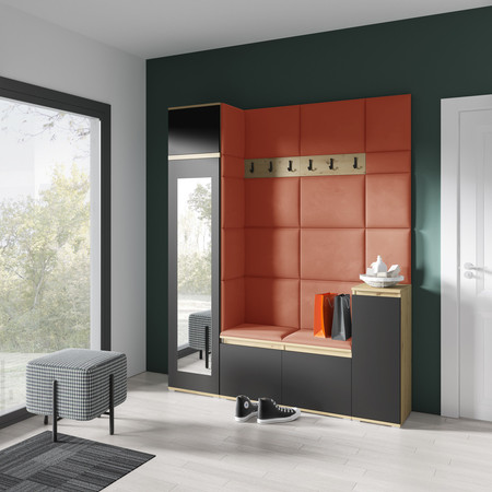 Předsíňová stěna EMI 29 Oranžová Dub artisan/černá