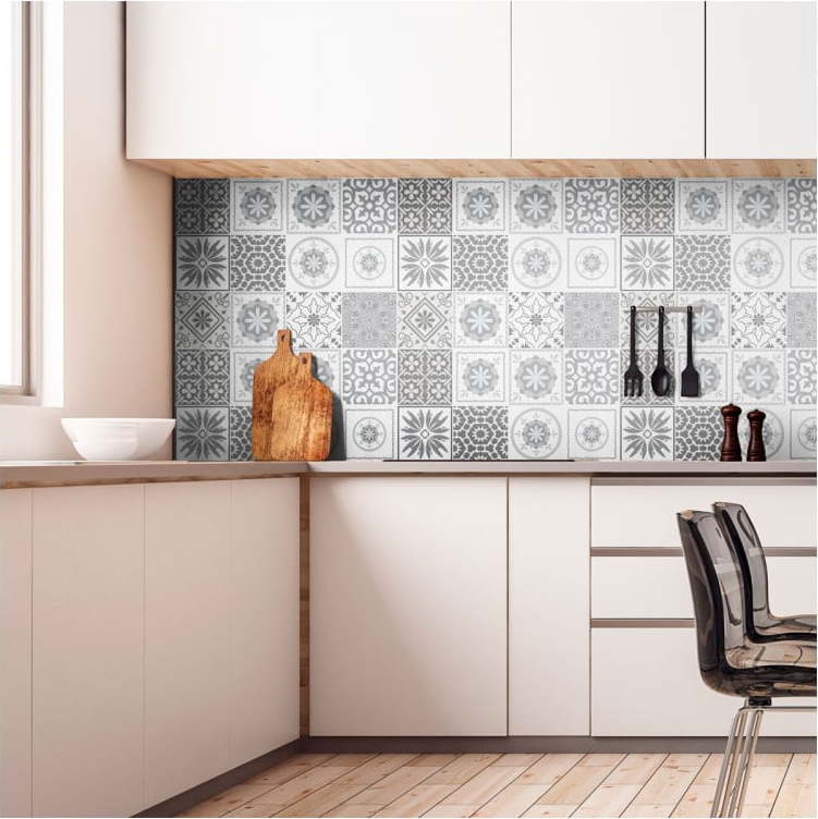 Sada 12 nástěnných samolepek Ambiance Cement Tiles Shades of Gray Cordoba