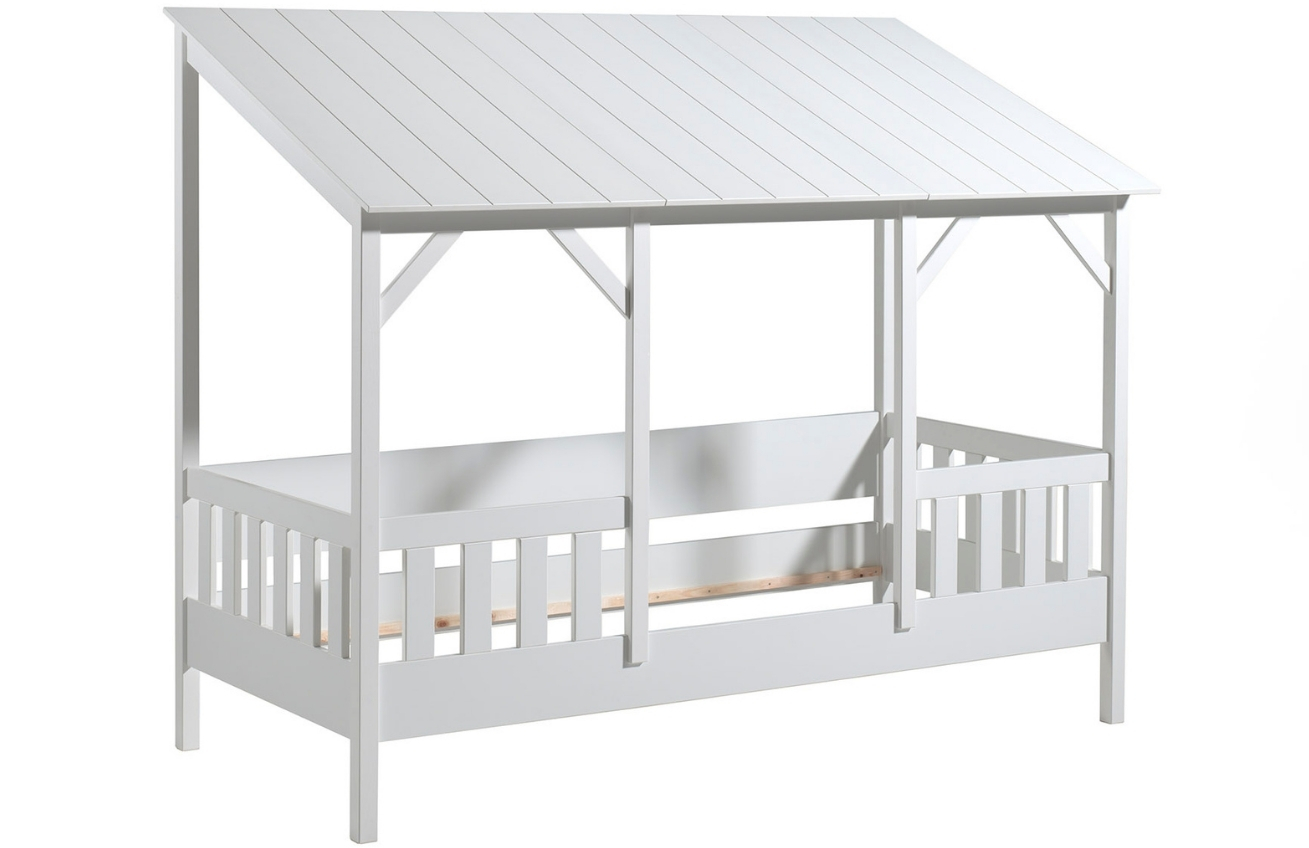 Bílá lakovaná dětská postel Vipack Housebed 90 x 200 cm s bílou střechou Vipack