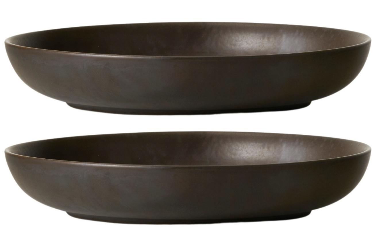 Set dvou tmavě hnědo šedých porcelánových hluboký talířů AUDO NEW NORM 20