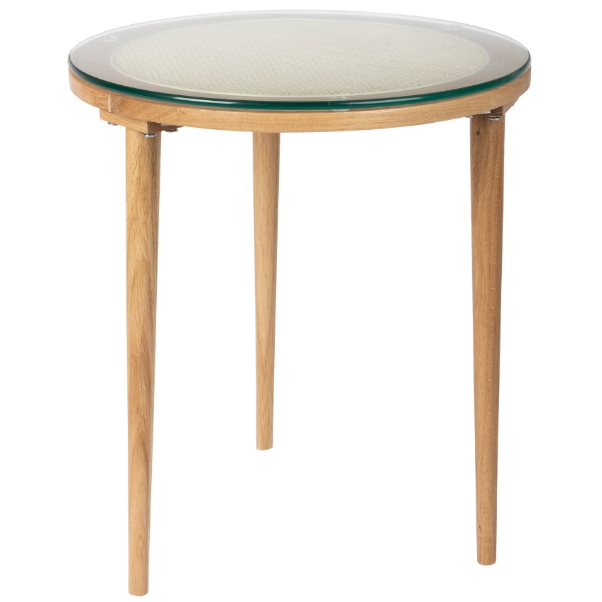 White Label Dubový odkládací stolek WLL HARU 45 cm se skleněnou deskou White Label