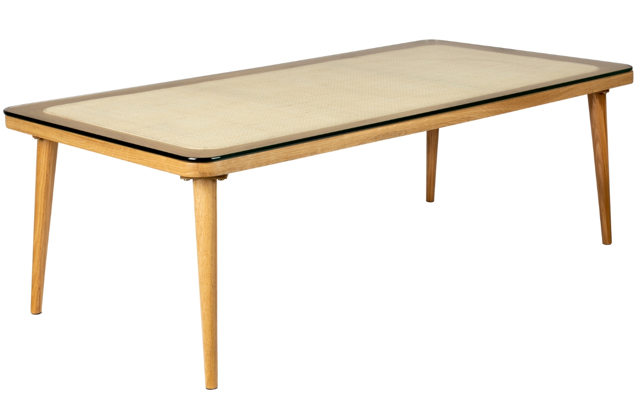 White Label Dubový konferenční stolek WLL HARU 120 x 60 cm se skleněnou deskou White Label