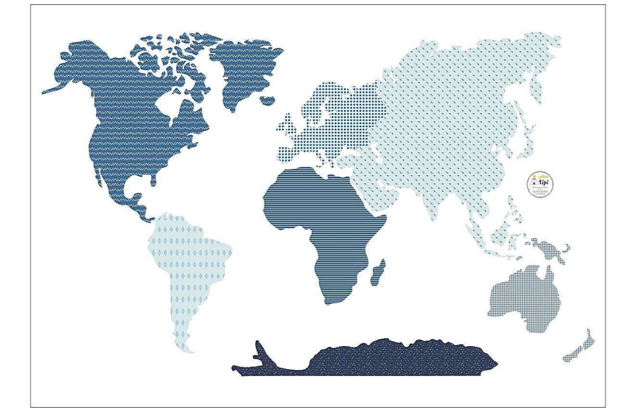 Yellow Tipi Modrá samolepka na zeď World Map 88 x 155 cm Yellow Tipi