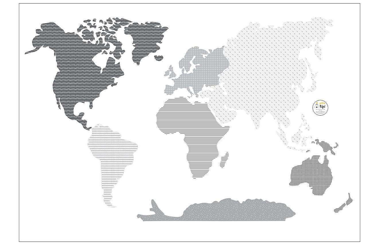 Yellow Tipi Černá samolepka na zeď World Map 88 x 155 cm Yellow Tipi