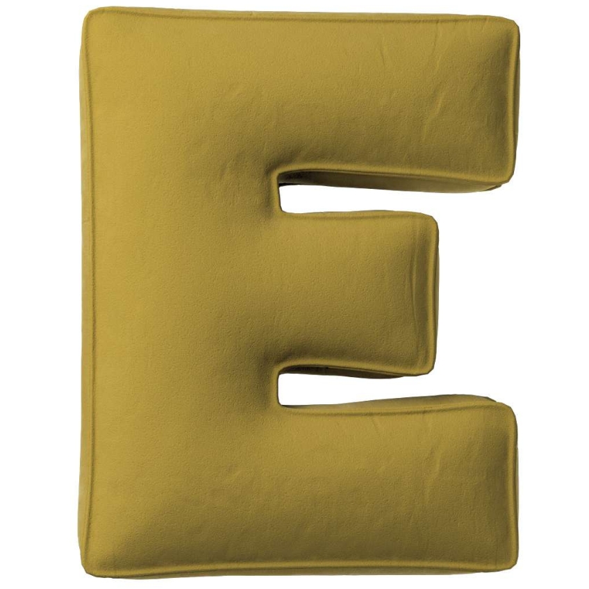 Yellow Tipi Olivově zelený sametový polštář písmeno E 40 cm Yellow Tipi